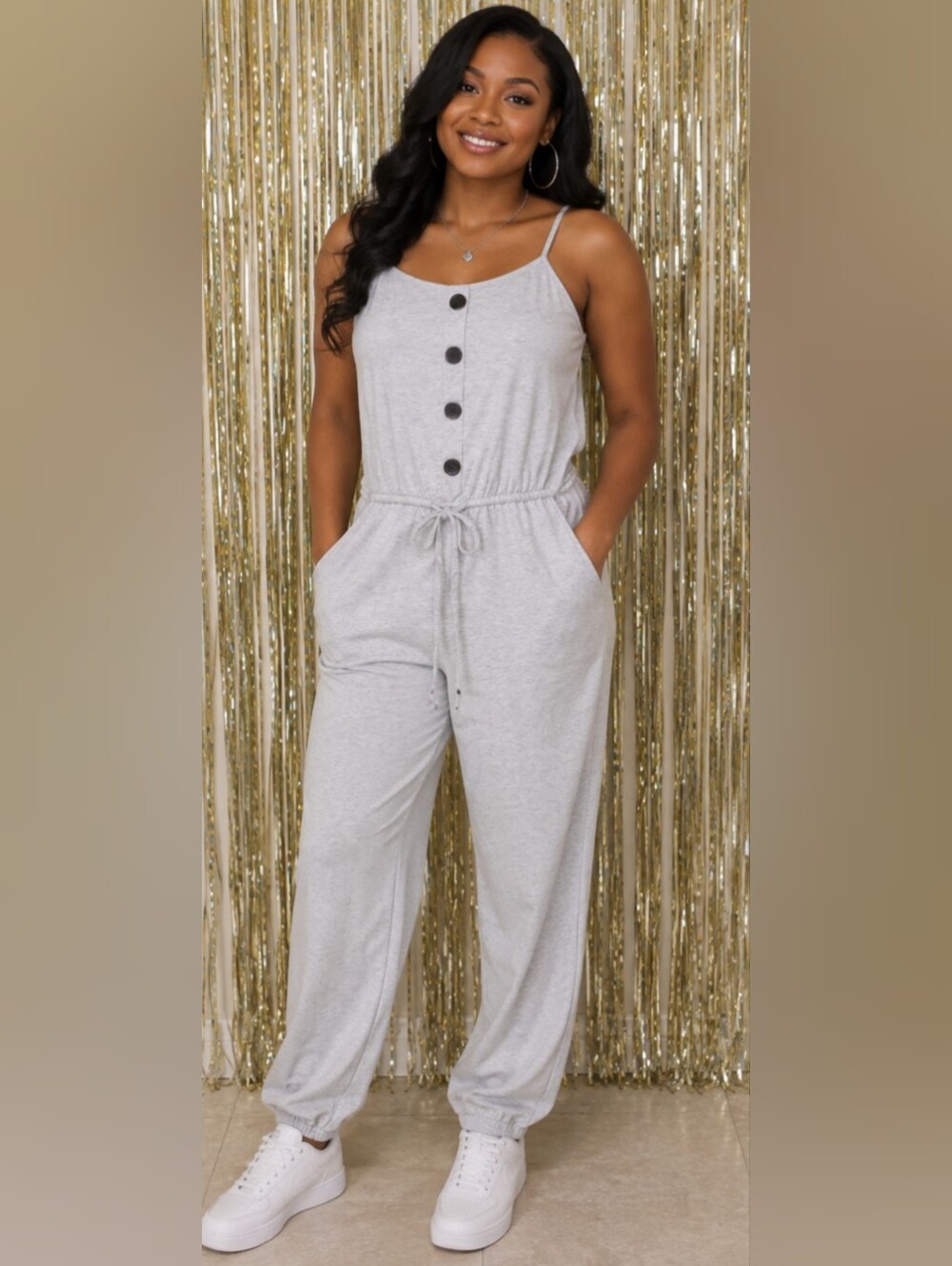 🔥Light Gray Button-Front Jumpsuit, Size M